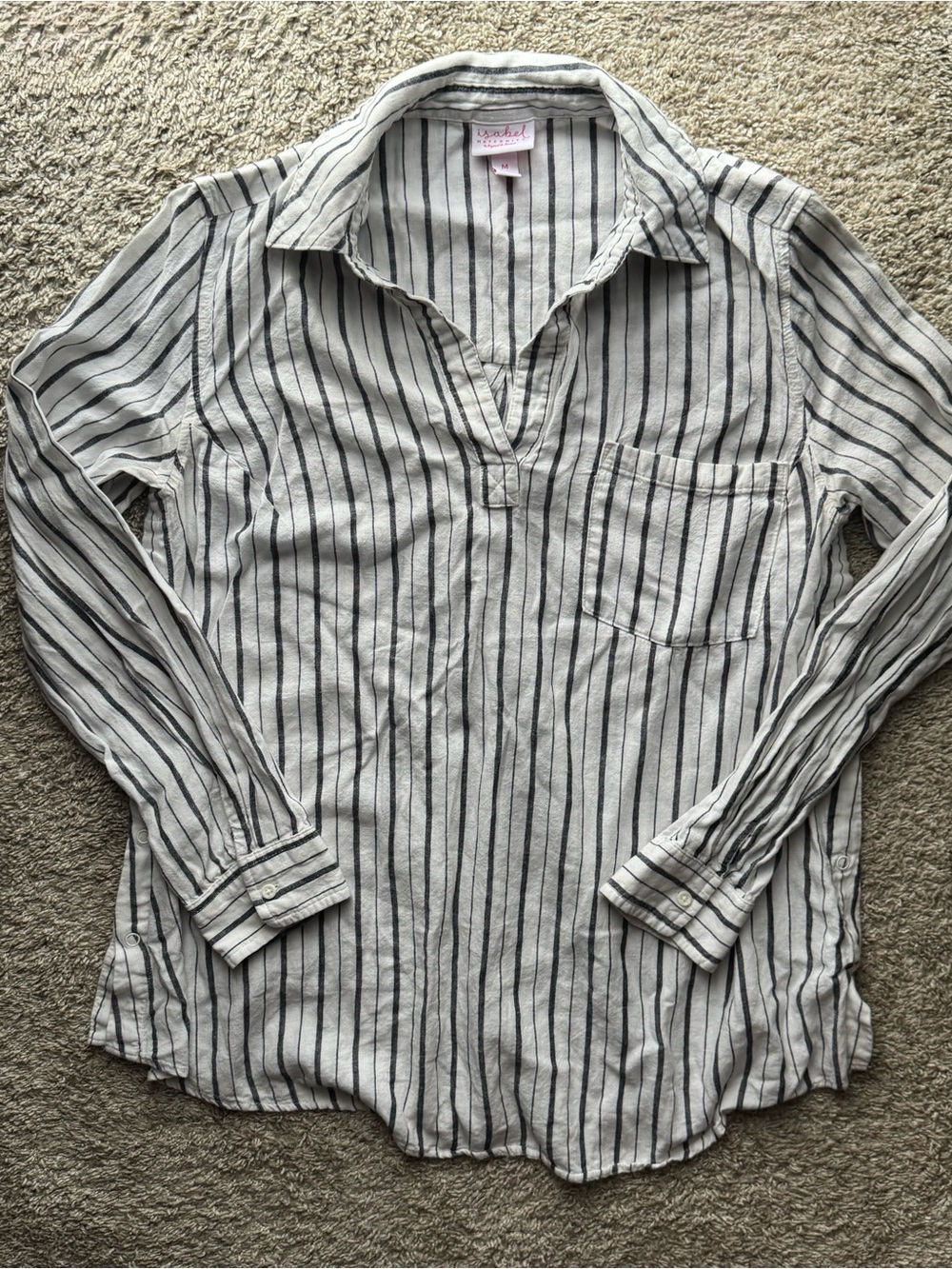 Isabel Maternity Striped Linen Blend Nursing Blouse Medium